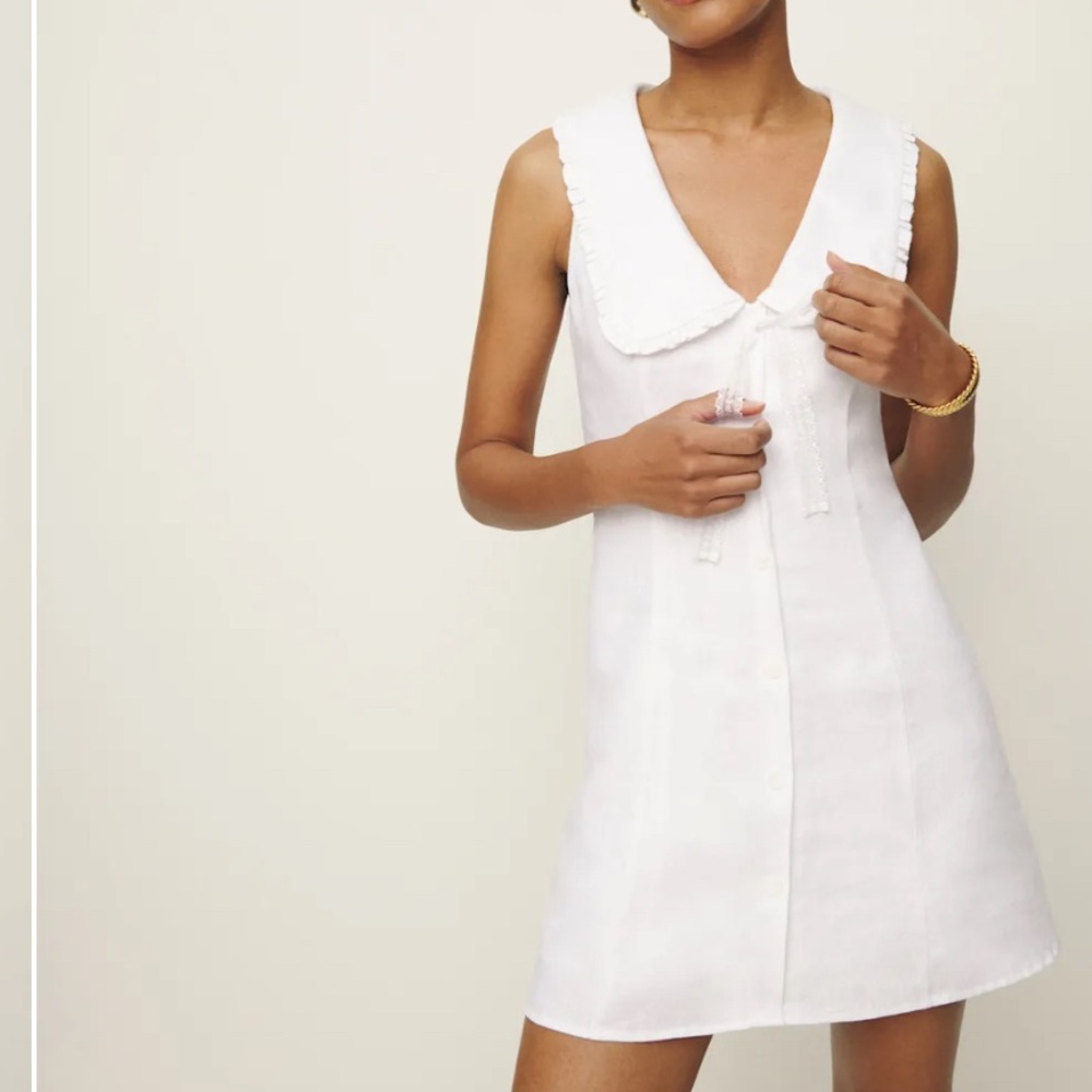 Reformation White Sleeveless Mini Dress with Peter Pan Collar